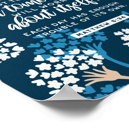 Matthew 6:34 Bibelverse Poster (Ecke)