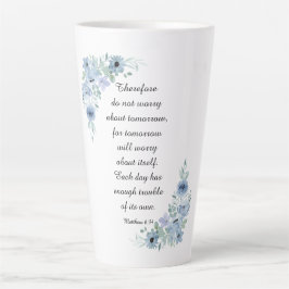 Matthew 6:34 Keine Sorge Blue Watercolor Floral Milchtasse