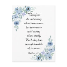 Matthew 6:34 Keine Sorge Blue Watercolor Floral