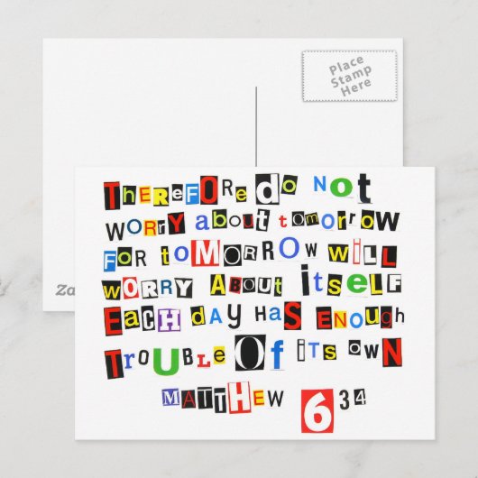 Matthew 6:34 postkarte (Vorne/Hinten)