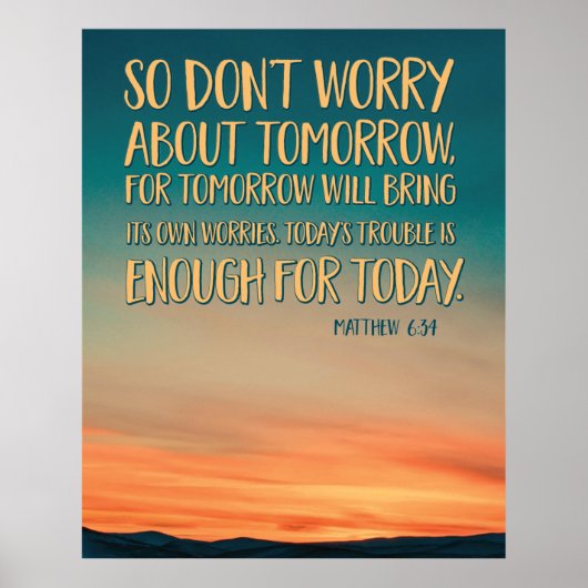 Matthew 6:34 Sonnenuntergang Poster (Vorne)