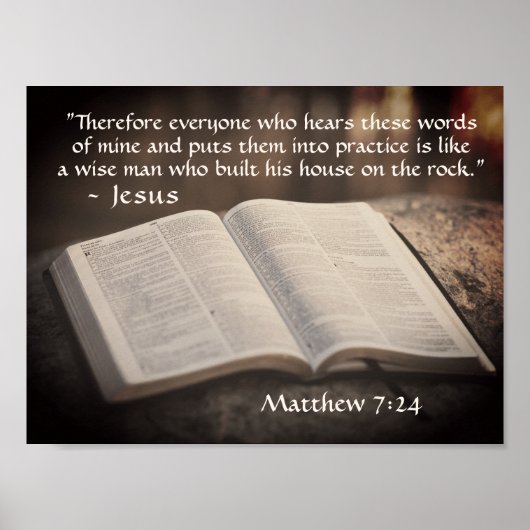 Matthew 7:24 Baute sein Haus auf dem Felsen, Bibel Poster (Vorne)