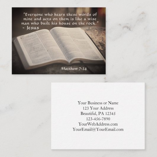 Matthew 7:24 Baute sein Haus auf dem Felsen, Bibel Visitenkarte (Vorne/Hinten)
