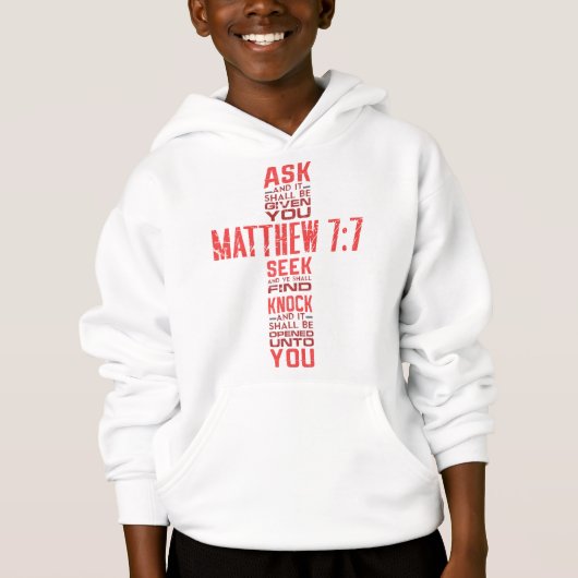 Matthew 7:7 Bibelverse Cross Boy's Hoodie (Vorderseite)