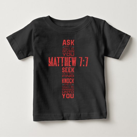 Matthew 7:7 Bible Verse Cross Baby T-shirt (Vorderseite)