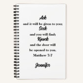 Matthew 7:7 Bible Verse Individuelle Name Sketchbo Notizblock (Vorderseite)