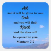 Matthew 7:7 Blue Sky Bible Verse Quadratischer Aufkleber (Vorderseite)