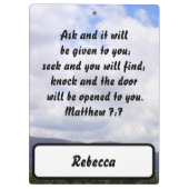 Matthew 7:7 Favorite Custom Bible Verse Klemmbrett (Rückseite)