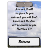 Matthew 7:7 Favorite Custom Bible Verse Klemmbrett (Vorderseite)