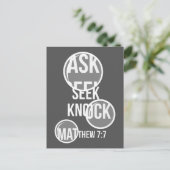 Matthew 7 7 - Frag Seek Knock Postkarte (Stehend Vorderseite)