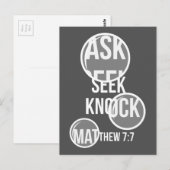 Matthew 7 7 - Frag Seek Knock Postkarte (Vorne/Hinten)