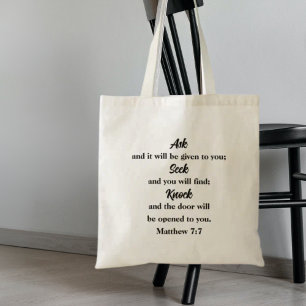 Matthew 7:7 Fragen Seek Knock Bible Verse Tragetasche