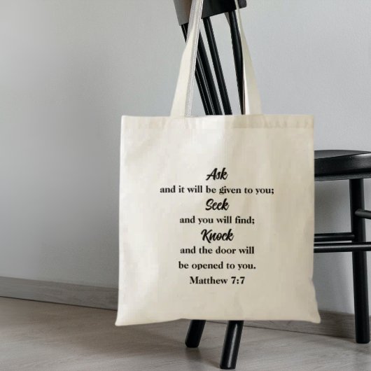 Matthew 7:7 Fragen Seek Knock Bible Verse Tragetasche