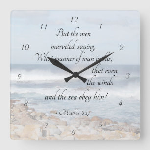 Matthew 8:27 Jesus beruhigt den Sturm, Bibelverse Quadratische Wanduhr