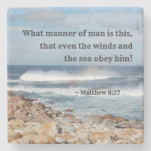 Matthew 8:27 Sogar die Winde und das Meer gehorche Steinuntersetzer