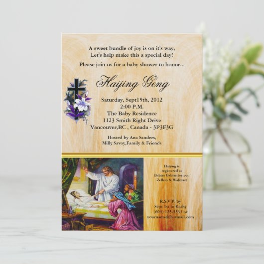 Matthew 9:18-26 Jesus bringt ein Mädchen zurück in Einladung (Stehend Vorderseite)