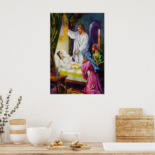 Matthew 9:18-26 Jesus bringt ein Mädchen zurück in Poster (Küche)