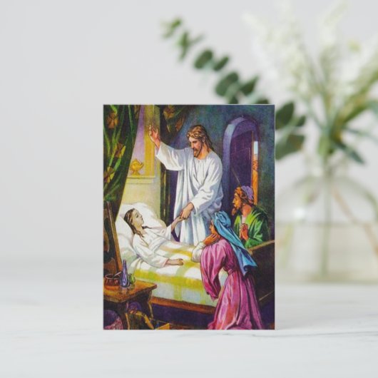 Matthew 9:18-26 Jesus bringt ein Mädchen zurück zu Postkarte (Stehend Vorderseite)