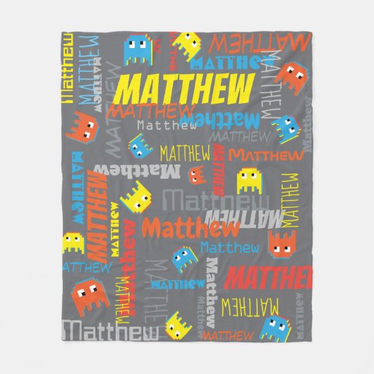 Matthew individuelle Name Pixel Gaming grau Grafik Fleecedecke (Vorderseite)