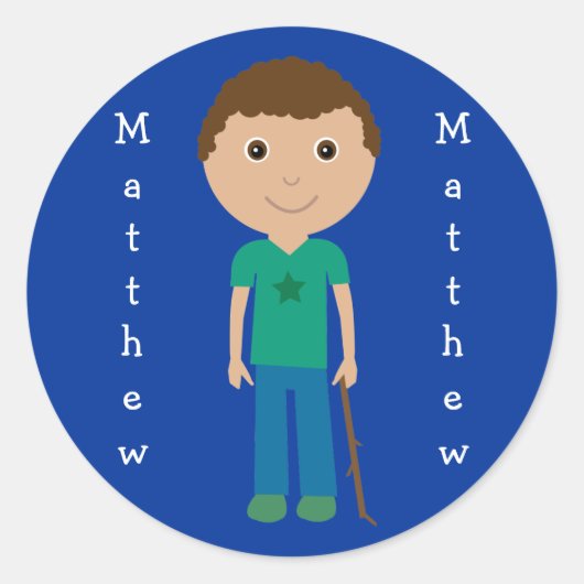 Matthew´s Junge mit Stockaufklebern Runder Aufkleber (Vorderseite)