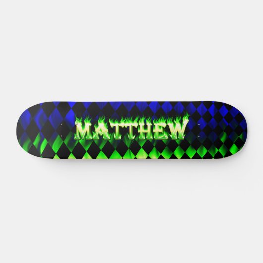 Matthew Skateboard grünes Feuer und Flammen Design (Horizontal)