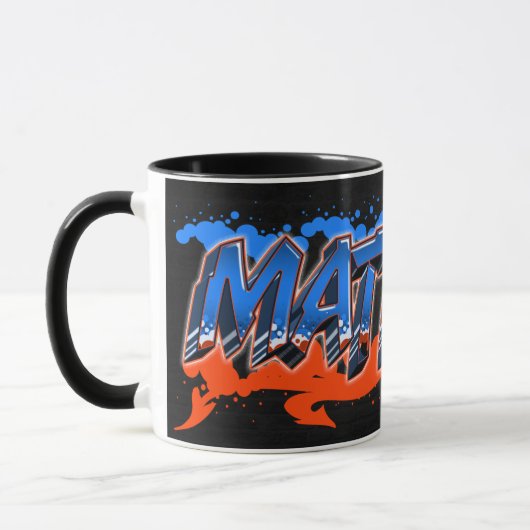 Matthias Vorname Name Graffiti blue orange Tasse (Links)