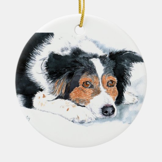 Mattie die Border-Collie Keramikornament (Vorne)