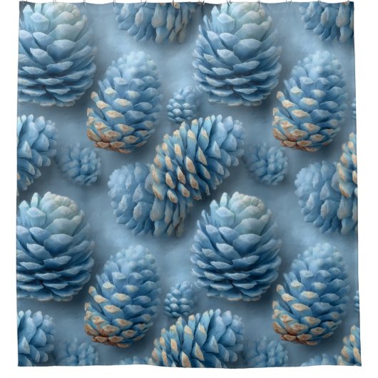 Mattiert-Blaue Pinecones Duschvorhang (Vorderseite)