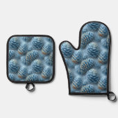 Mattiert-Blaue Pinecones Ofenhandschuh & Topflappen-Set (Vorderseite)