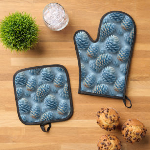 Mattiert-Blaue Pinecones Ofenhandschuh & Topflappen-Set