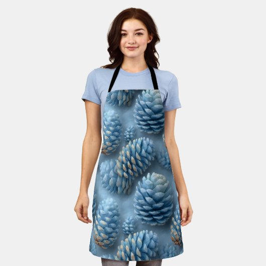 Mattiert-Blaue Pinecones Schürze (Getragen)