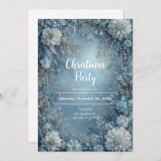 Mattiert Bloom Winter Bloral Christmas Einladung (Vorne/Hinten)