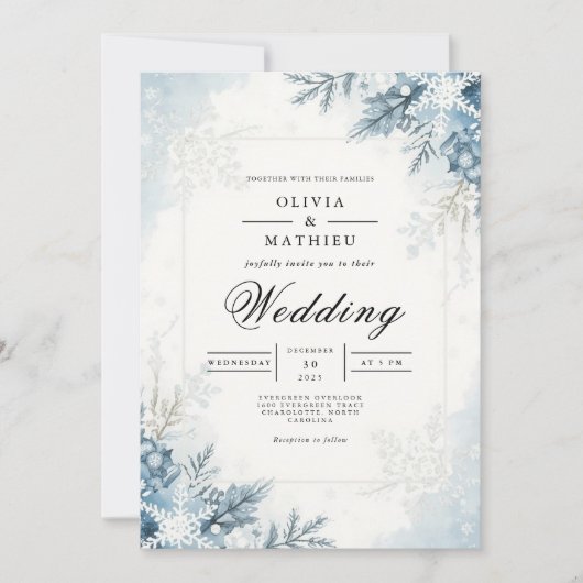 Mattiert Bloom Winter Wedding Einladung (Vorderseite)