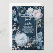Mattiert Blue Floral Wedding Einladung (Vorne/Hinten)
