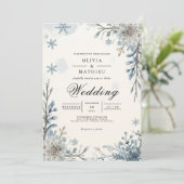 Mattiert Blue Winter Bloom Wedding Einladung (Stehend Vorderseite)