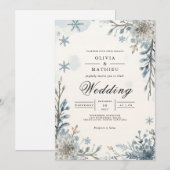 Mattiert Blue Winter Bloom Wedding Einladung (Vorne/Hinten)