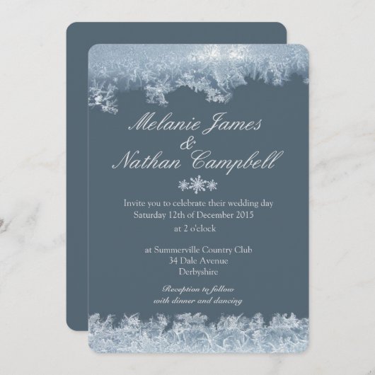 Mattiert Blue Winter Wedding Custom Einladung (Vorne/Hinten)