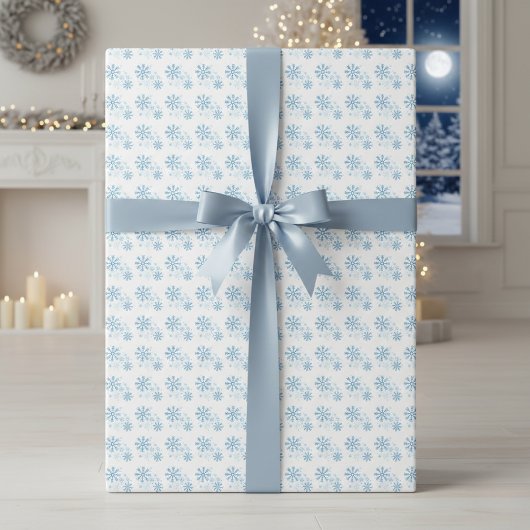 Mattiert Flurries Blue Snowflake Wrapping Paper Geschenkpapier