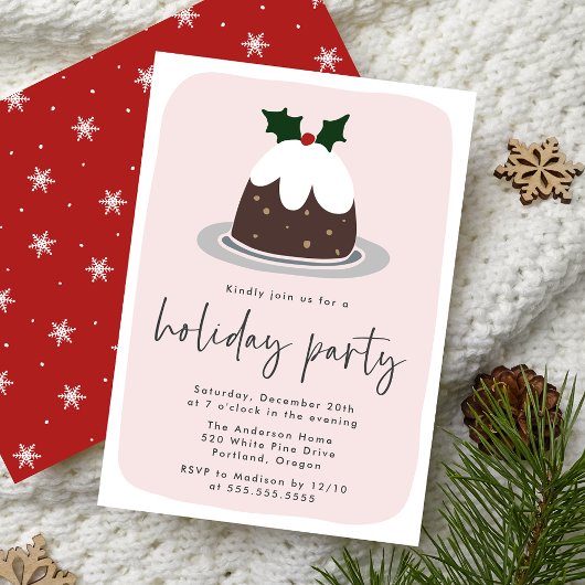 Mattiert Fruitcake Holly Pink & Red Holiday Party Einladung