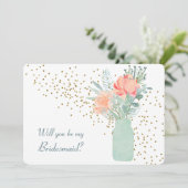 Mattiert Glass Mason Jar Floral Bridesmaid Einladu Einladung (Stehend Vorderseite)