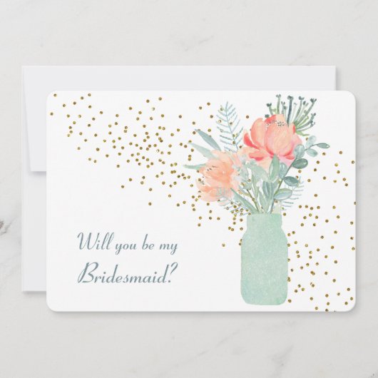 Mattiert Glass Mason Jar Floral Bridesmaid Einladu Einladung (Vorderseite)