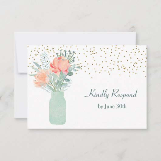 Mattiert Glass Mason Jar Wedding RSVP Karte (Vorderseite)