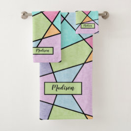 Mattiert pastellfarbener Abstrakter geometrischer  Badhandtuch Set