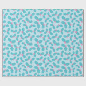 Mattiert Türkis Mistletoe Pink Berries Blau Geschenkpapier (Flach)