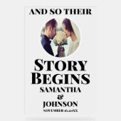 Mattierte Akrylstory beginnt Hochzeit Begrüßung Be Acrylschild (Vorderseite)