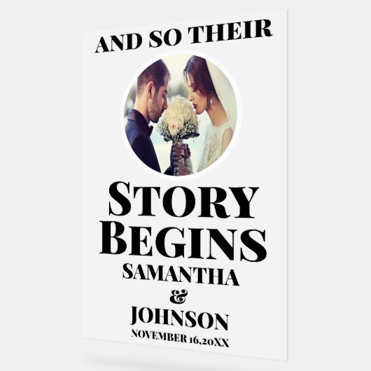 Mattierte Akrylstory beginnt Hochzeit Begrüßung Be Acrylschild (Winkel)