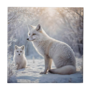"Mattierte Anleihen: The Arctic Fox and their Cub" Fliese