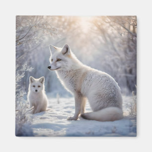 "Mattierte Anleihen: The Arctic Fox and their Cub" Magnet