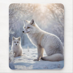 "Mattierte Anleihen: The Arctic Fox and their Cub" Mousepad