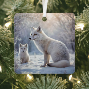 "Mattierte Anleihen: The Arctic Fox and their Cub" Ornament Aus Metall
